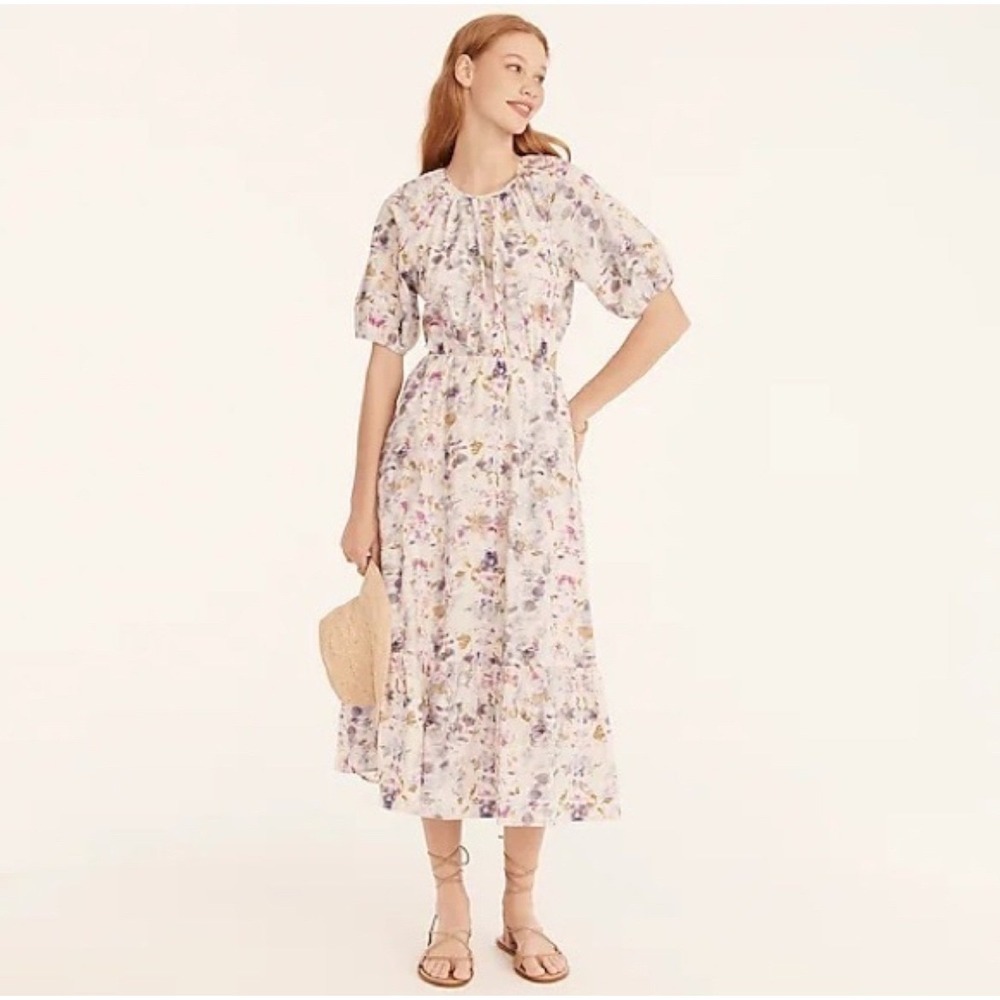 J. Crew Flora Obscura Floral Print Cutout Midi Dress Size 12 New with Tag‎